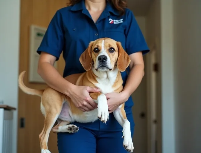 Technician respectfully transporting a deceased dog in Nar Nar Goon