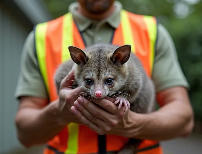 Animal handler safely recovering a deceased possum in Nar Nar Goon